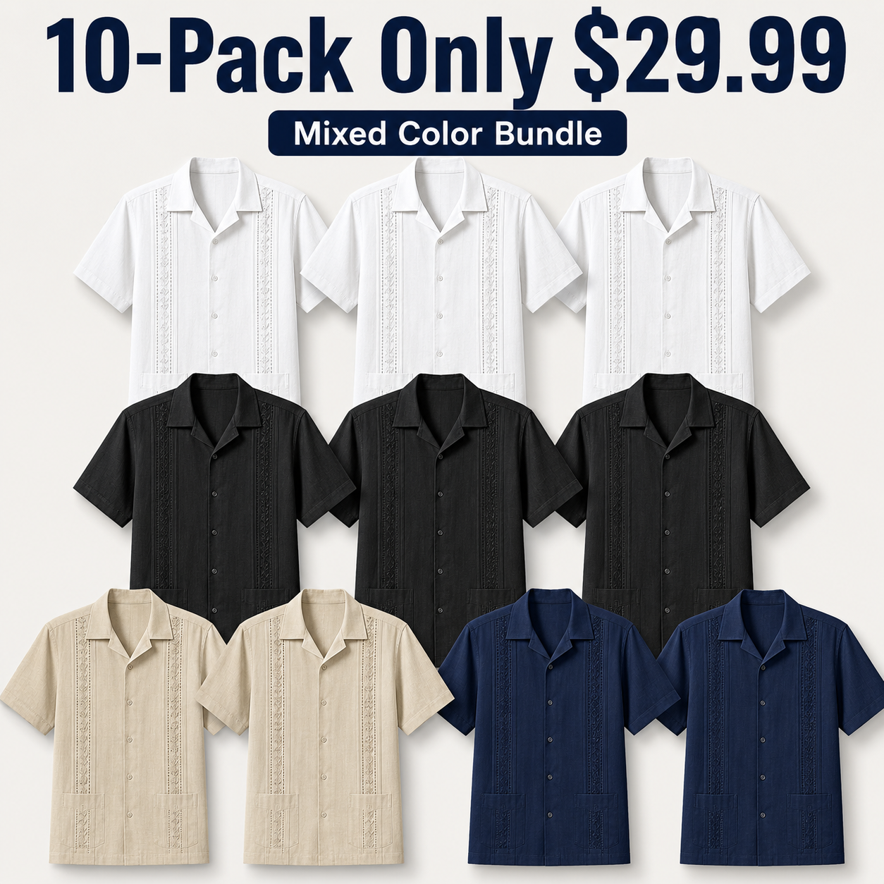 COOFANDY Men's Cuban Guayabera Shirt - Summer Linen Top