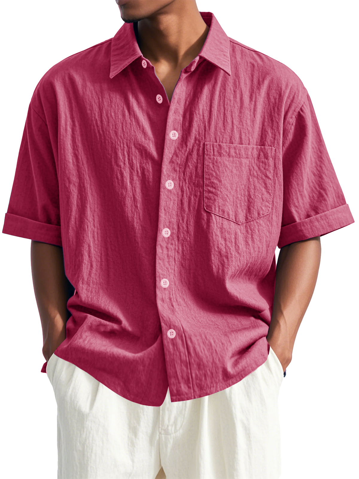 👉 Extra Savings on 2+ Packs Men's Fashion Casual Pleated Fabric Short Sleeve Lapel Pocket Shirt