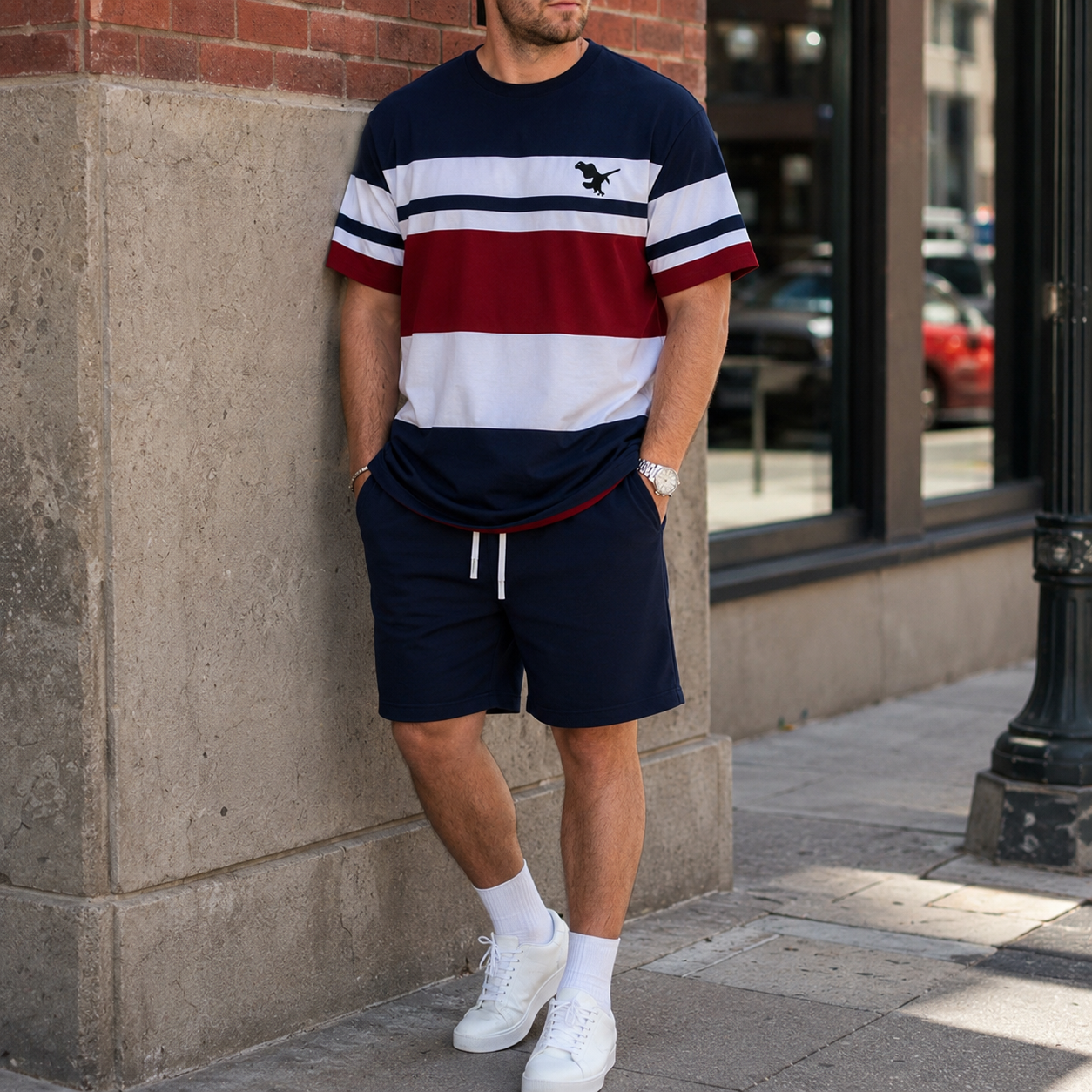 Men's Breathable 3D Print Casual Athleisure T-Shirt Shorts Set