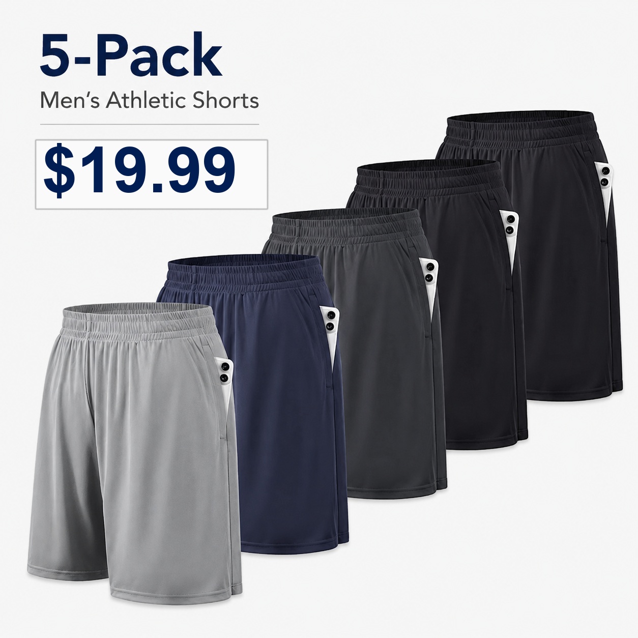 Men's Athletic Shorts Set - 5-Pack Core Dark Set