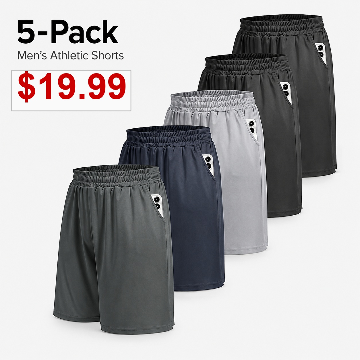Men's Athletic Shorts Set - 5-Pack Everyday Set