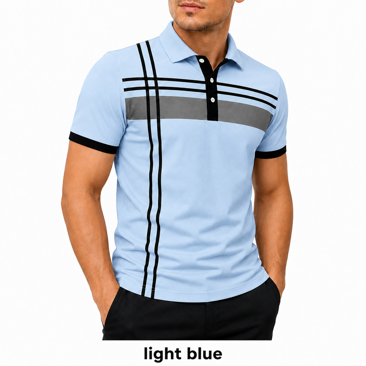 🎉Men's Striped Print Short Sleeve Polo Shirt, Regular Fit Trendy Casual Buttons Collared Top for Summer, Men's Clothes for Daily Wear, Printed Polo Shirts, Summer Polos🔥