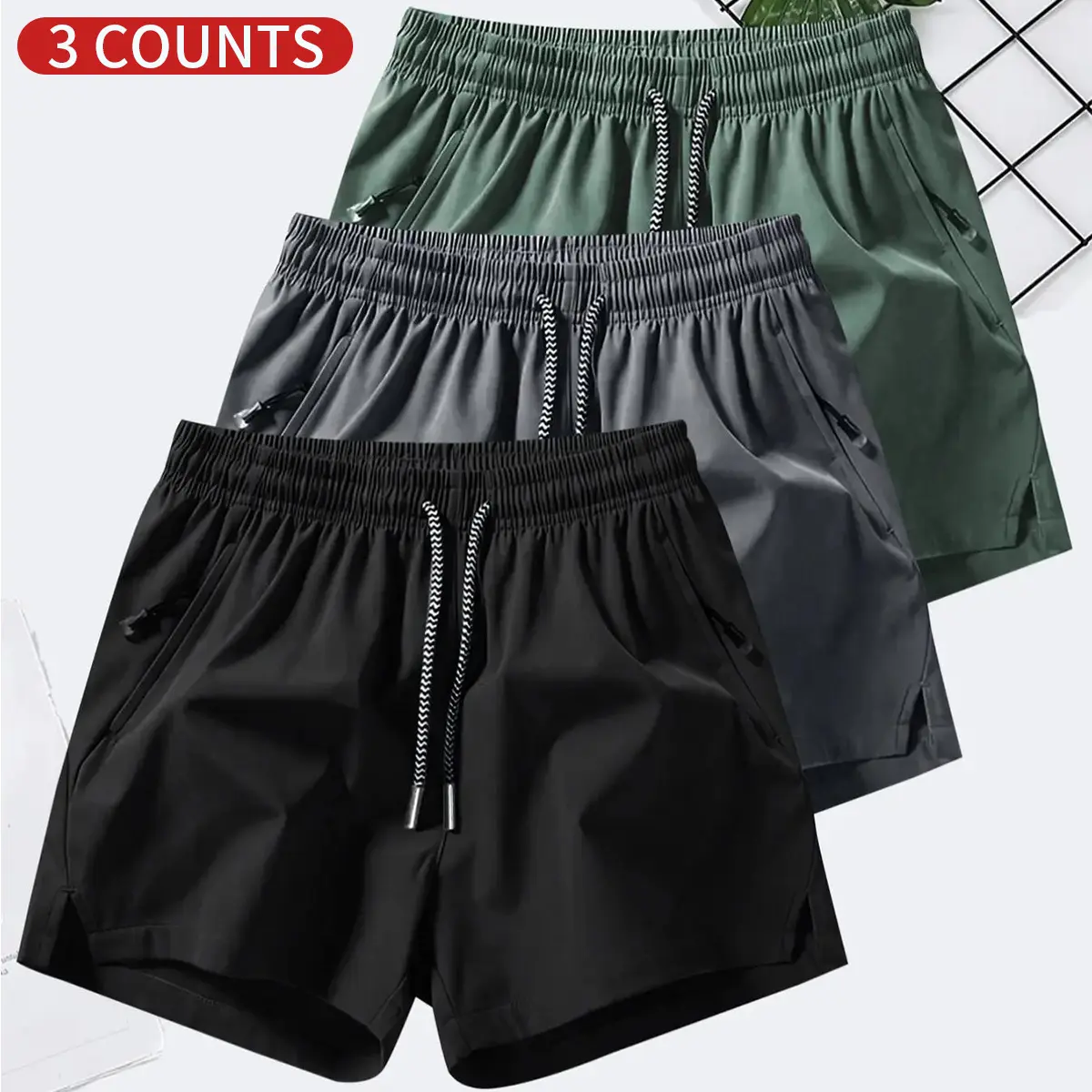 Men's Plain Solid Color Drawstring Pocket Shorts