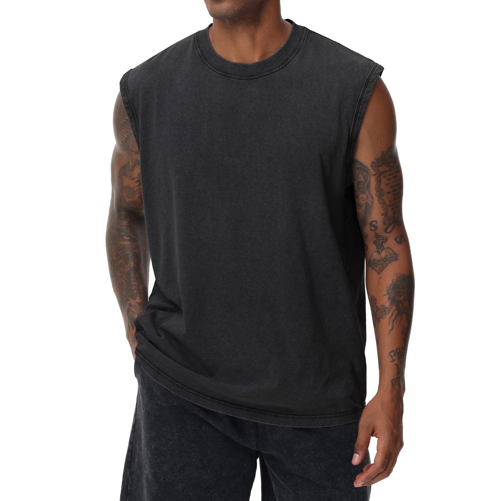 Unisex Cotton Workout Tank Tops Sleeveless Acid Wash Tshirts