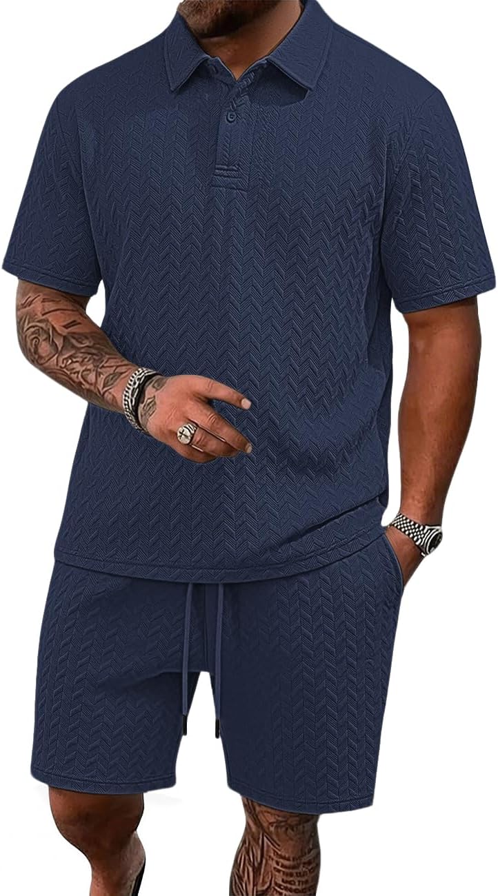 Men's Casual Polo Shirt and Shorts Set