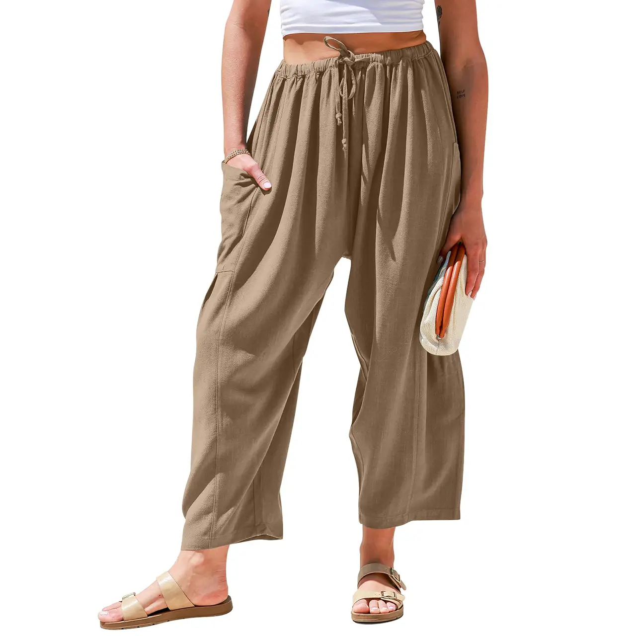 Women‘s Linen Blend Wide Leg Pants