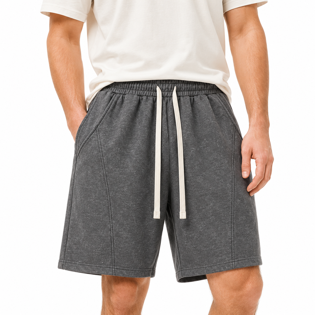 Charcoal gray men's casual shorts front view