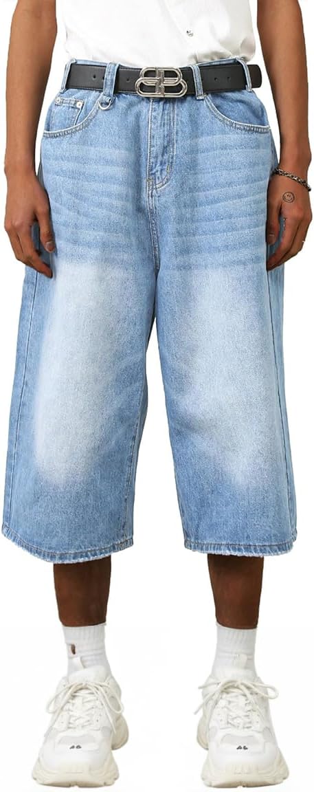 EMMIOL Baggy Jean Shorts Men, Y2k Jorts Cargo Ripped Elastic Waist, Mens Denim Shorts Comfy Casual Streetwear Summer