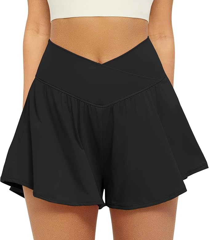🎉Crossover Athletic Shorts for Women 2 in 1 Flowy Running Shorts with Pockets Spandex Butterfly Workout Tennis Skorts#🔥