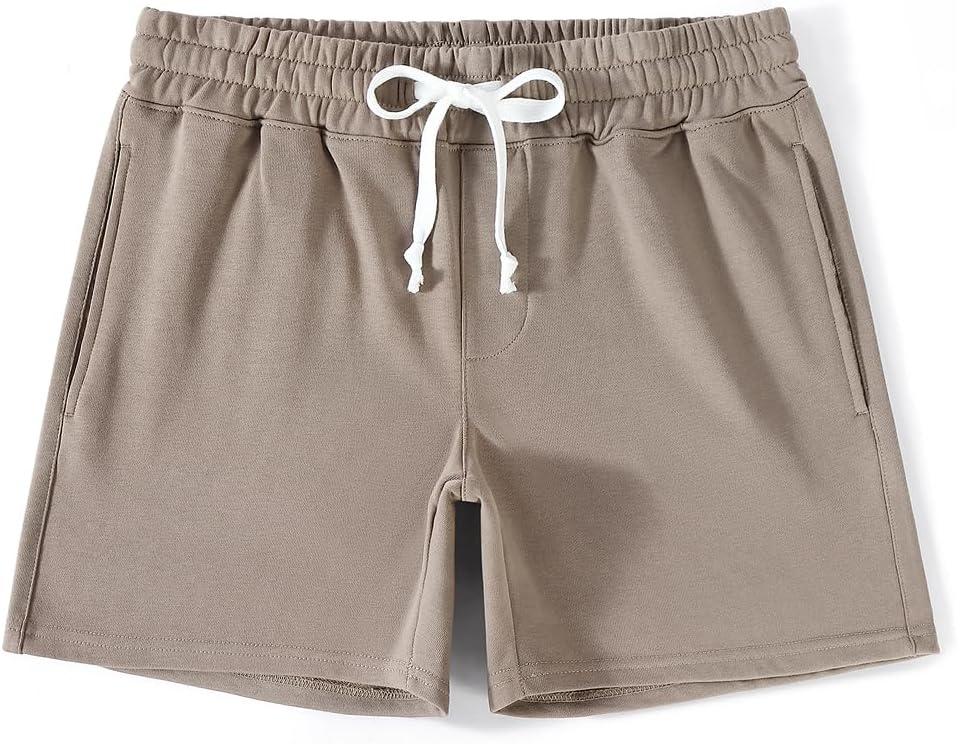 Mens 5.5" Athletic Gym Shorts Cotton Jogger Workout Lounge Jersey Zipper Pocket Sweat Shorts