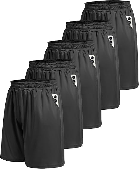 Men's Athletic Gym Shorts - Quick Dry Workout Basketball Shorts with Pockets for Running Casual Activewear, Black