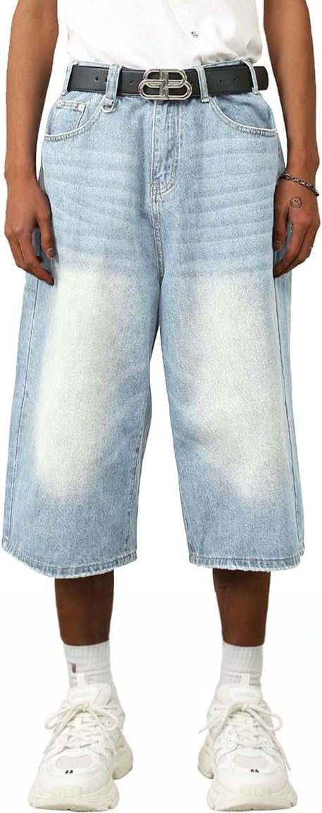 EMMIOL Baggy Jean Shorts Men, Y2k Jorts Cargo Ripped Elastic Waist, Mens Denim Shorts Comfy Casual Streetwear Summer