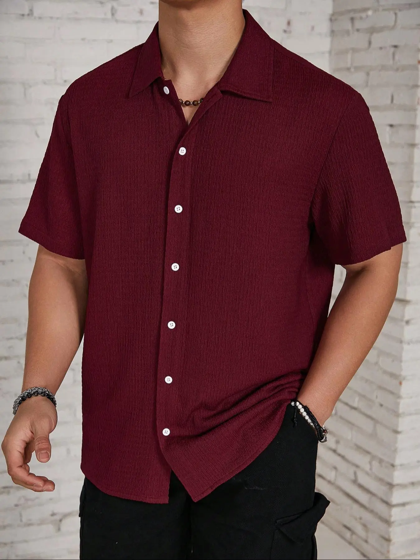 Men's Casual Textured Button Down Shirt - Summer Fit