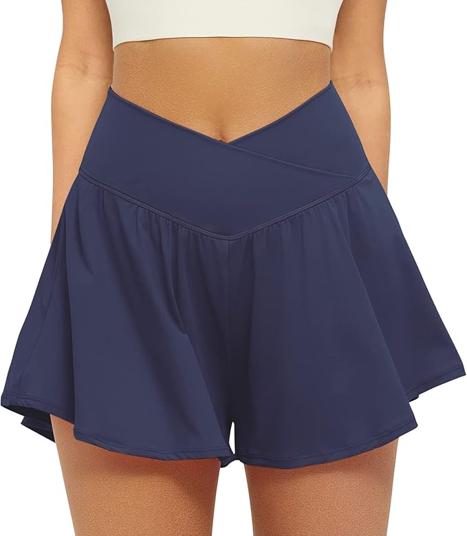 🎉Crossover Athletic Shorts for Women 2 in 1 Flowy Running Shorts with Pockets Spandex Butterfly Workout Tennis Skorts#🔥