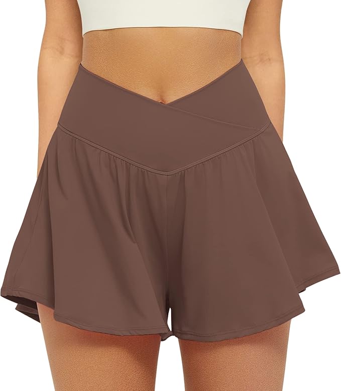 🎉Crossover Athletic Shorts for Women 2 in 1 Flowy Running Shorts with Pockets Spandex Butterfly Workout Tennis Skorts#🔥