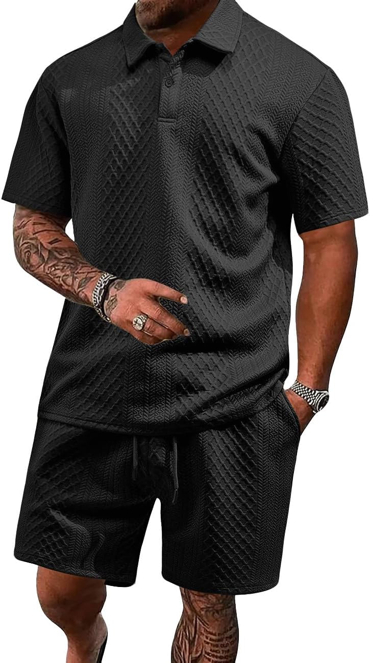 Men's Casual Polo Shirt and Shorts Set