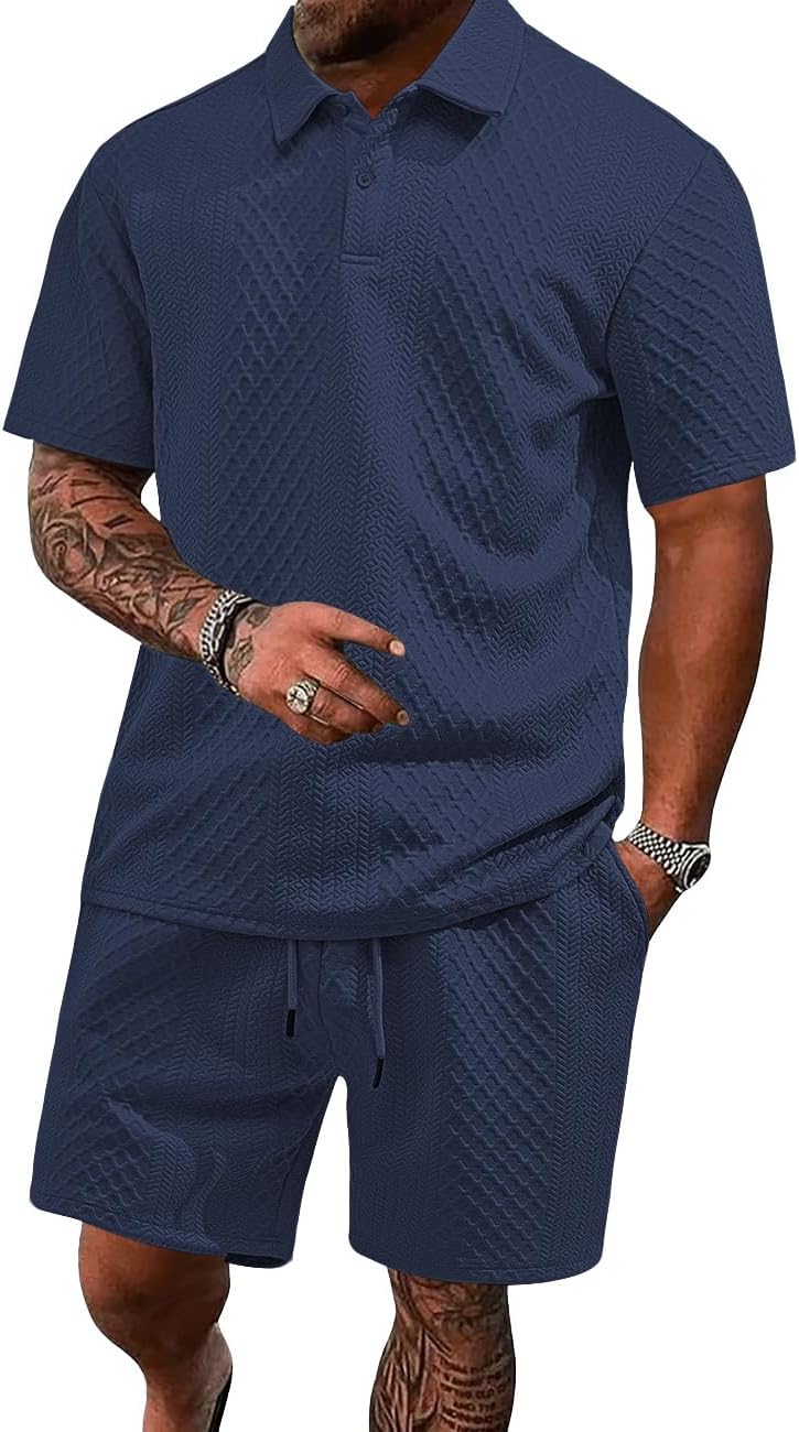 Men's Casual Polo Shirt and Shorts Set