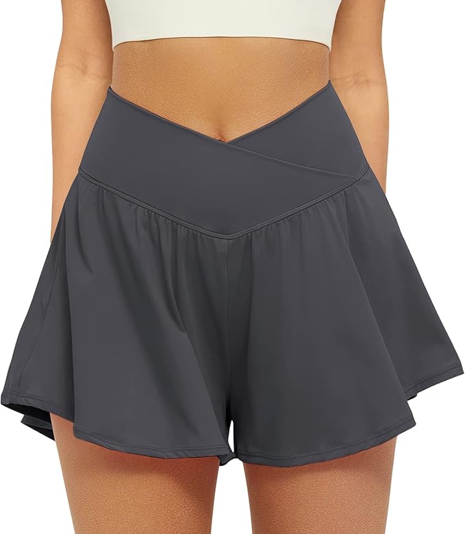 🎉Crossover Athletic Shorts for Women 2 in 1 Flowy Running Shorts with Pockets Spandex Butterfly Workout Tennis Skorts#🔥