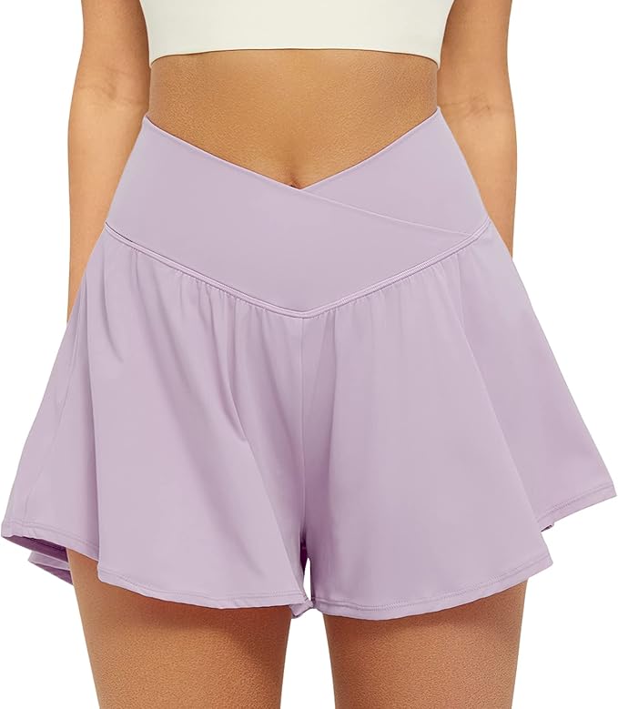 🎉Crossover Athletic Shorts for Women 2 in 1 Flowy Running Shorts with Pockets Spandex Butterfly Workout Tennis Skorts#🔥