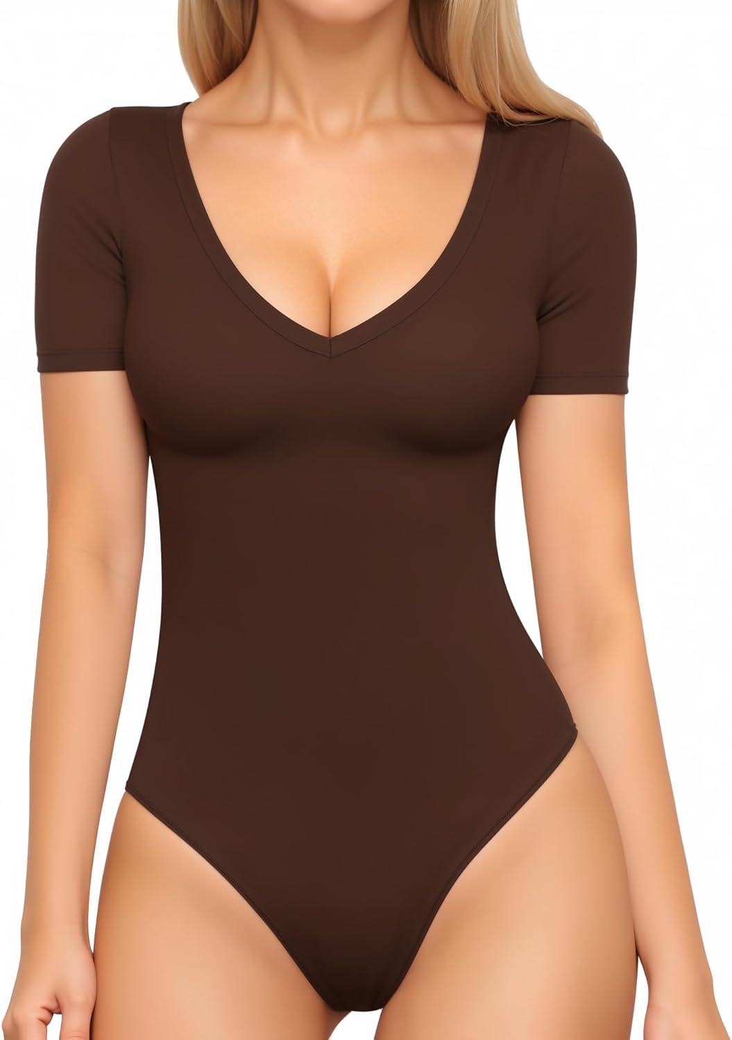 Women's long-sleeved and short-sleeved bodysuit, sexy V-neck slim fit autumn outerwear top