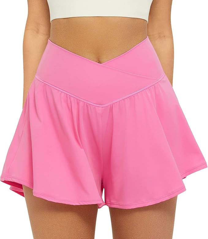 🎉Crossover Athletic Shorts for Women 2 in 1 Flowy Running Shorts with Pockets Spandex Butterfly Workout Tennis Skorts#🔥