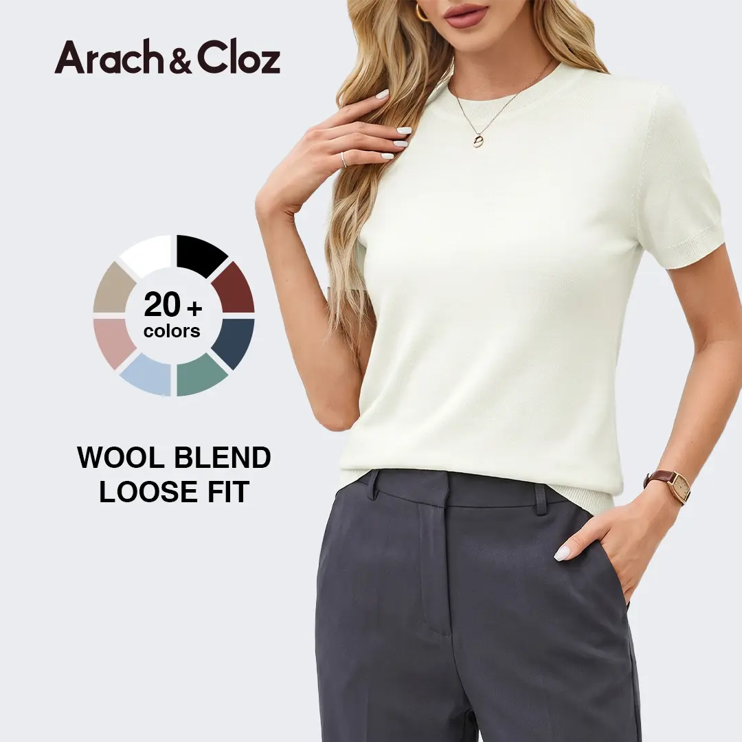 Arach&Cloz Women's Loose Fit Wool Blend Summer Sweater