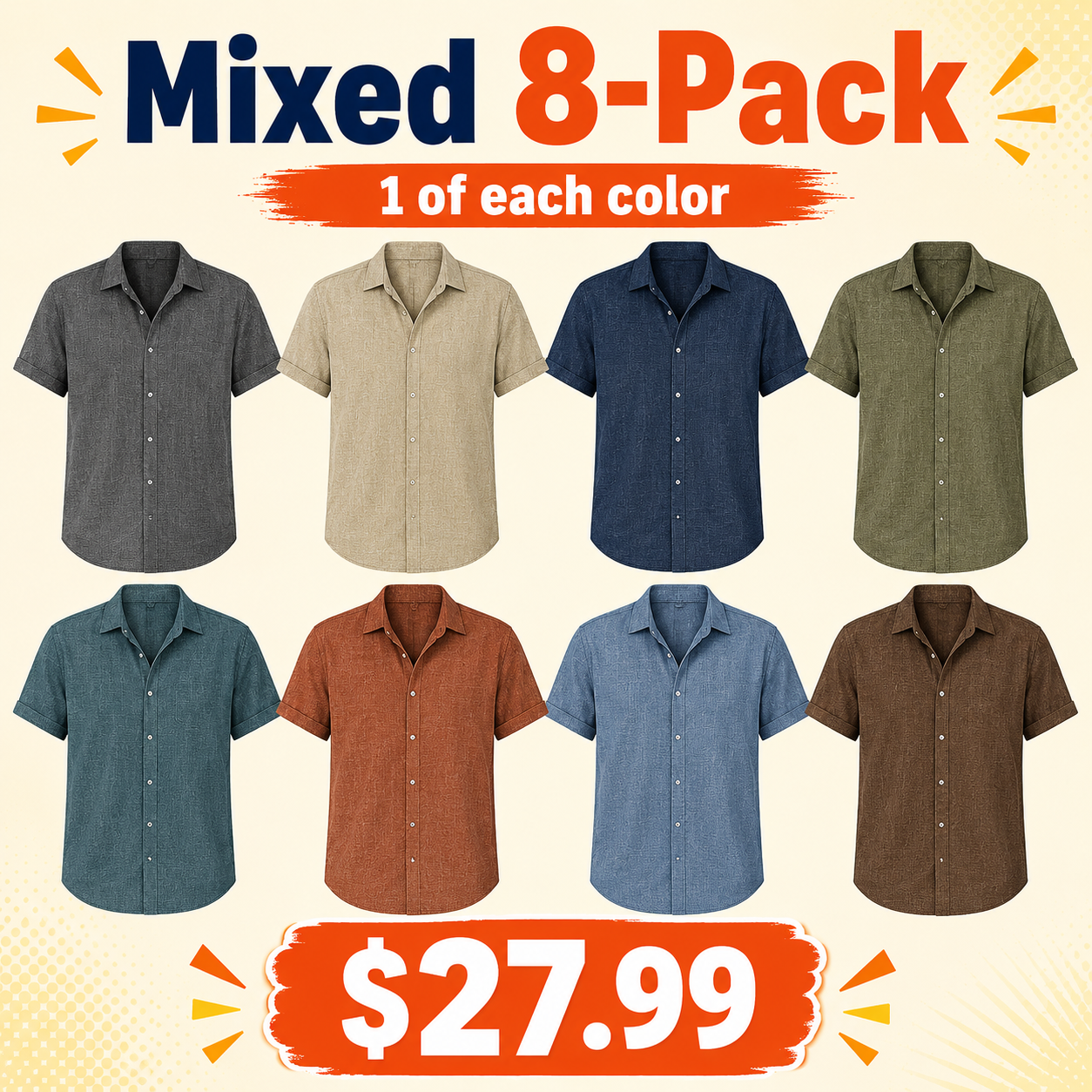 Mixed 8-Pack textured short-sleeve button-up shirt bundle