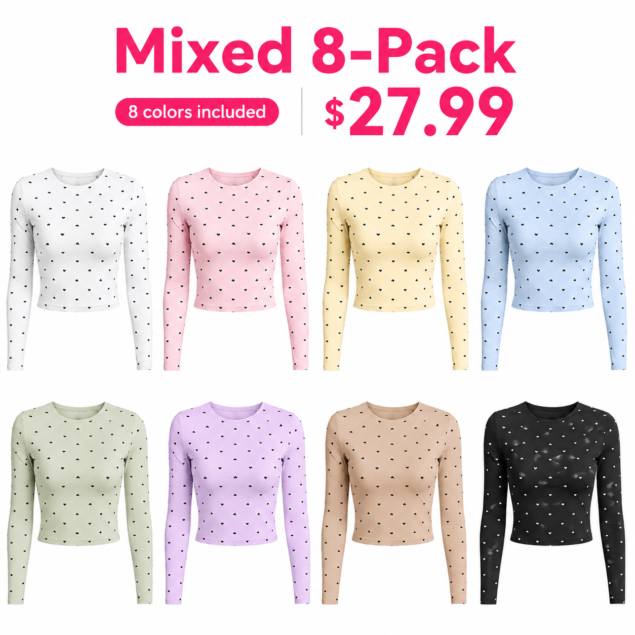 Mixed 8-Pack heart print cropped top bundle