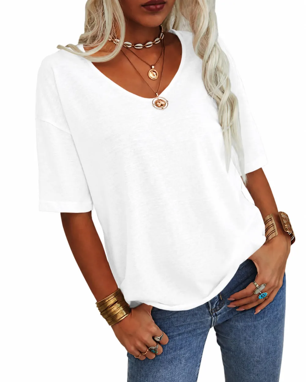 🔥7 SETS ONLY $24! WOMEN'S BASIC V-NECK SHORT SLEEVE TOP