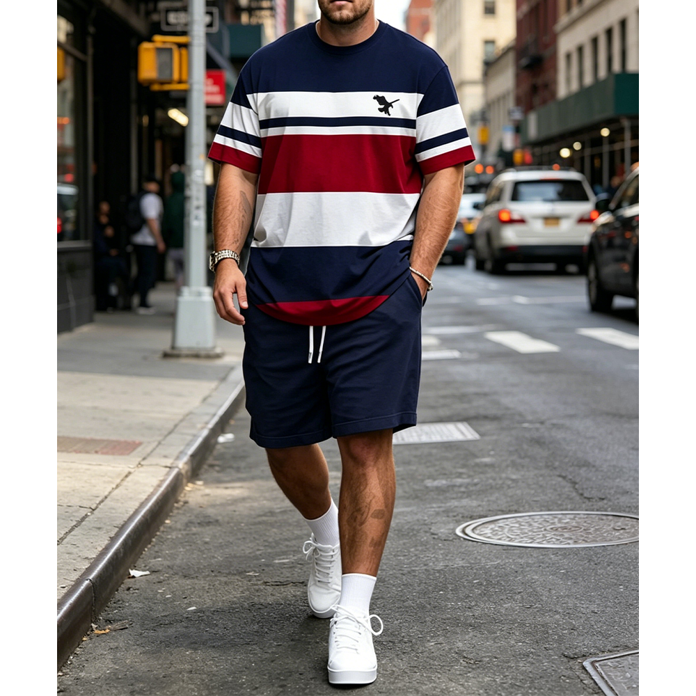 Men's Breathable 3D Print Casual Athleisure T-Shirt Shorts Set