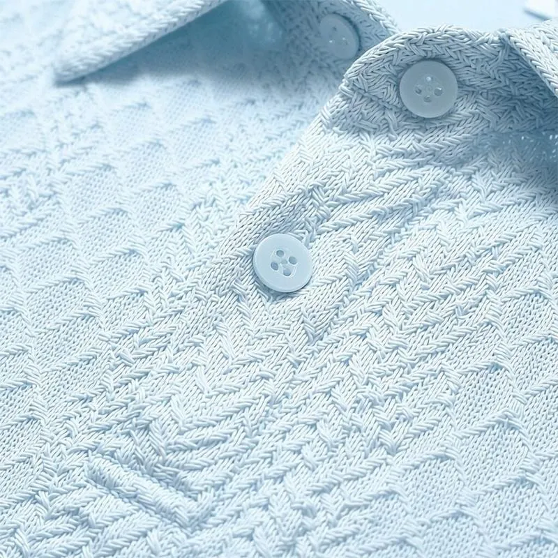 Men's Summer Casual Textured Polo Shirt and Shorts Two-Piece Set