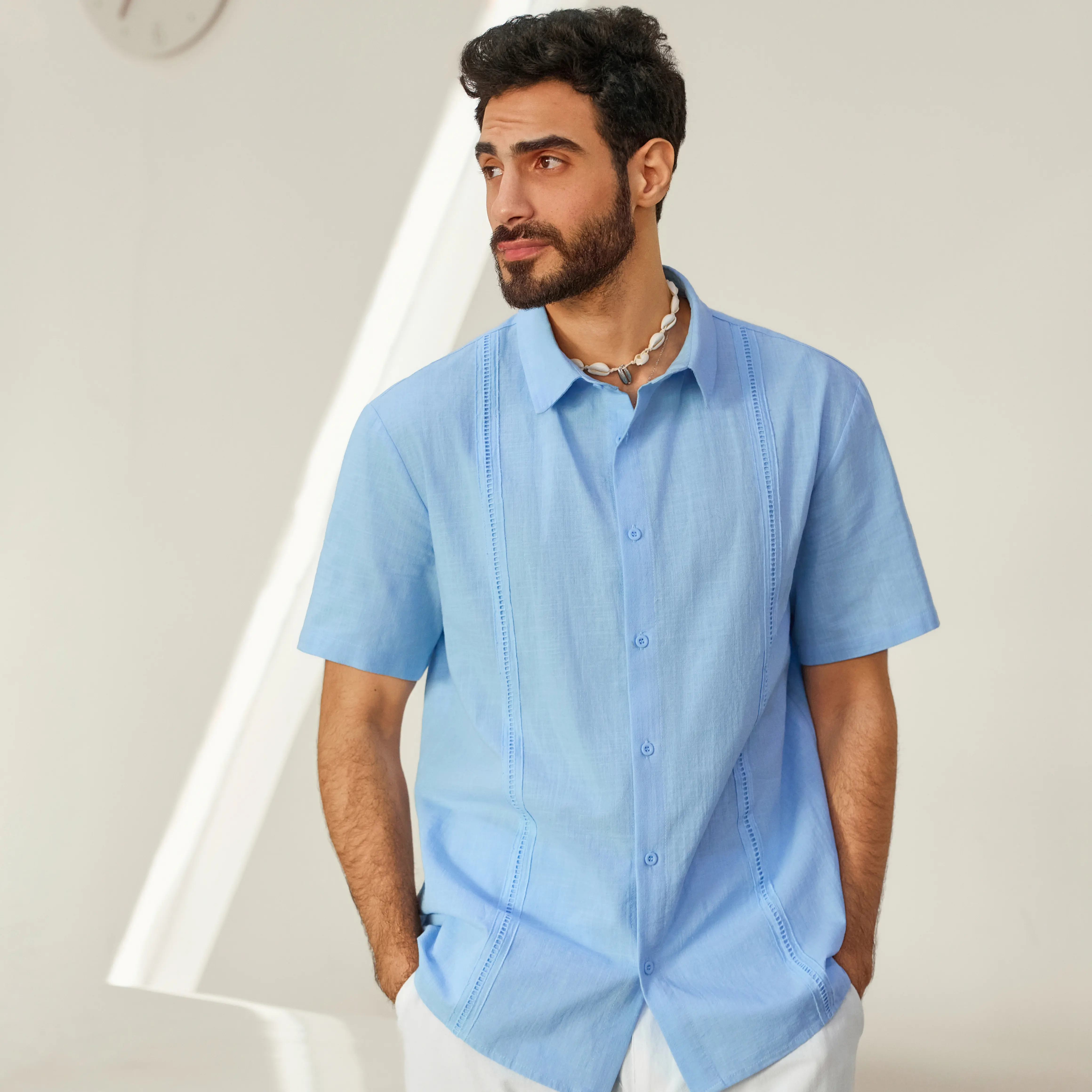 Mens Linen Cuban Guayabera Shirts Button Down Short Sleeve Shirt Cotton Hippie Summer Beach Vacation Shirts Casual Shortsleeve