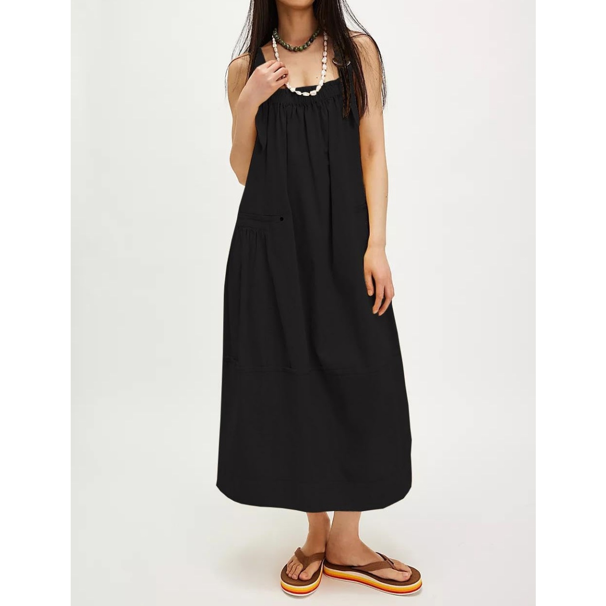 Sleeveless Strappy Maxi Dress with Big Pockets & Adjustable Straps