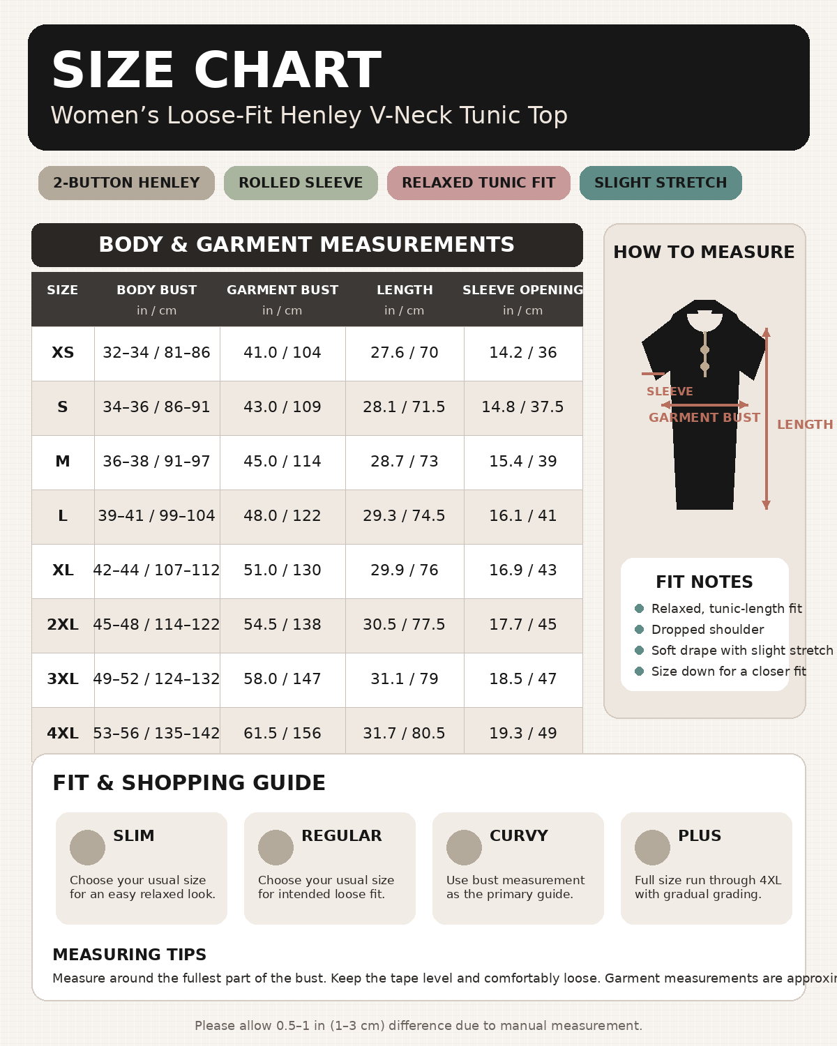 Product size chart image