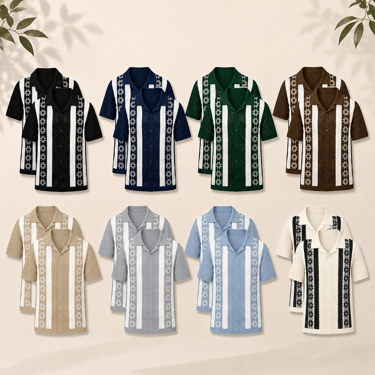 Men's Open Collar Textured Knit Shirt Multi-Pack