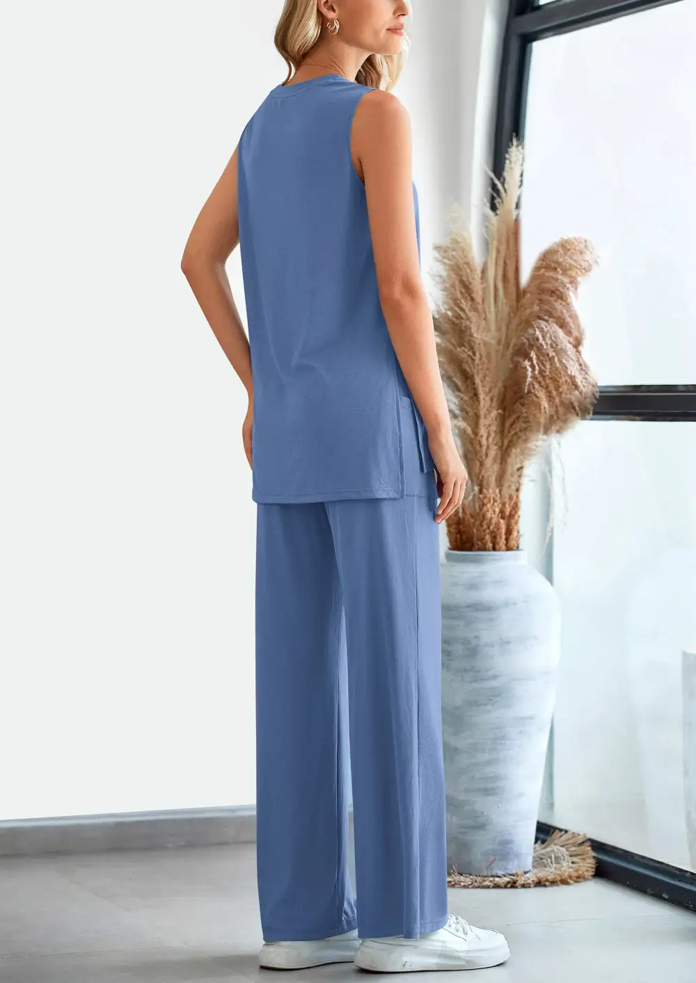 2 Piece Set LooseTank Top Wide Leg Pants CasualMatching Outfits Tracksuit