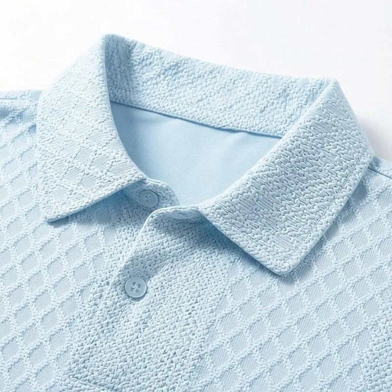 Men's Summer Casual Textured Polo Shirt and Shorts Two-Piece Set