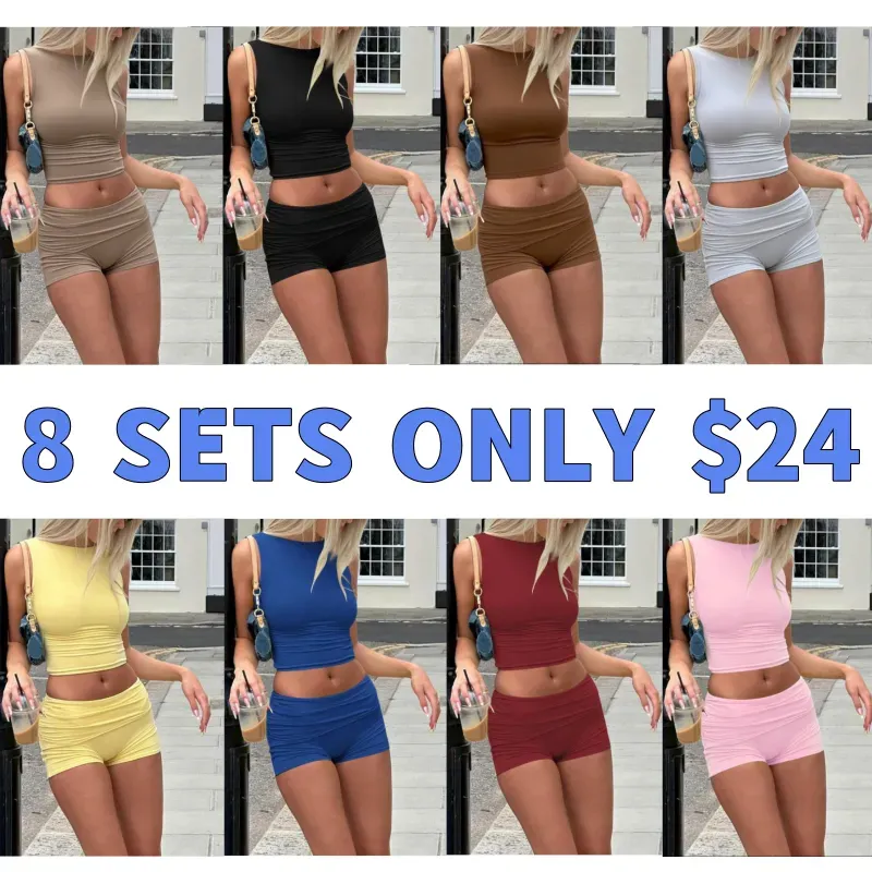 Two-piece Set Women's Solid Crop Top & Shorts