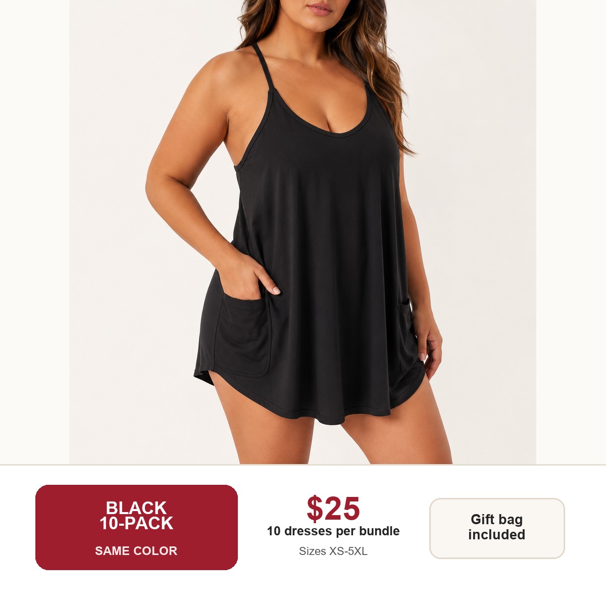 Women's sleeveless athletic dress - Black 10-Pack