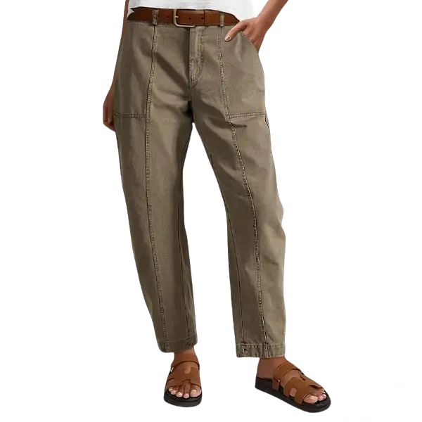 Solid Mid-Rise Baby Barrel Pants, High Stretch, Deep Pockets