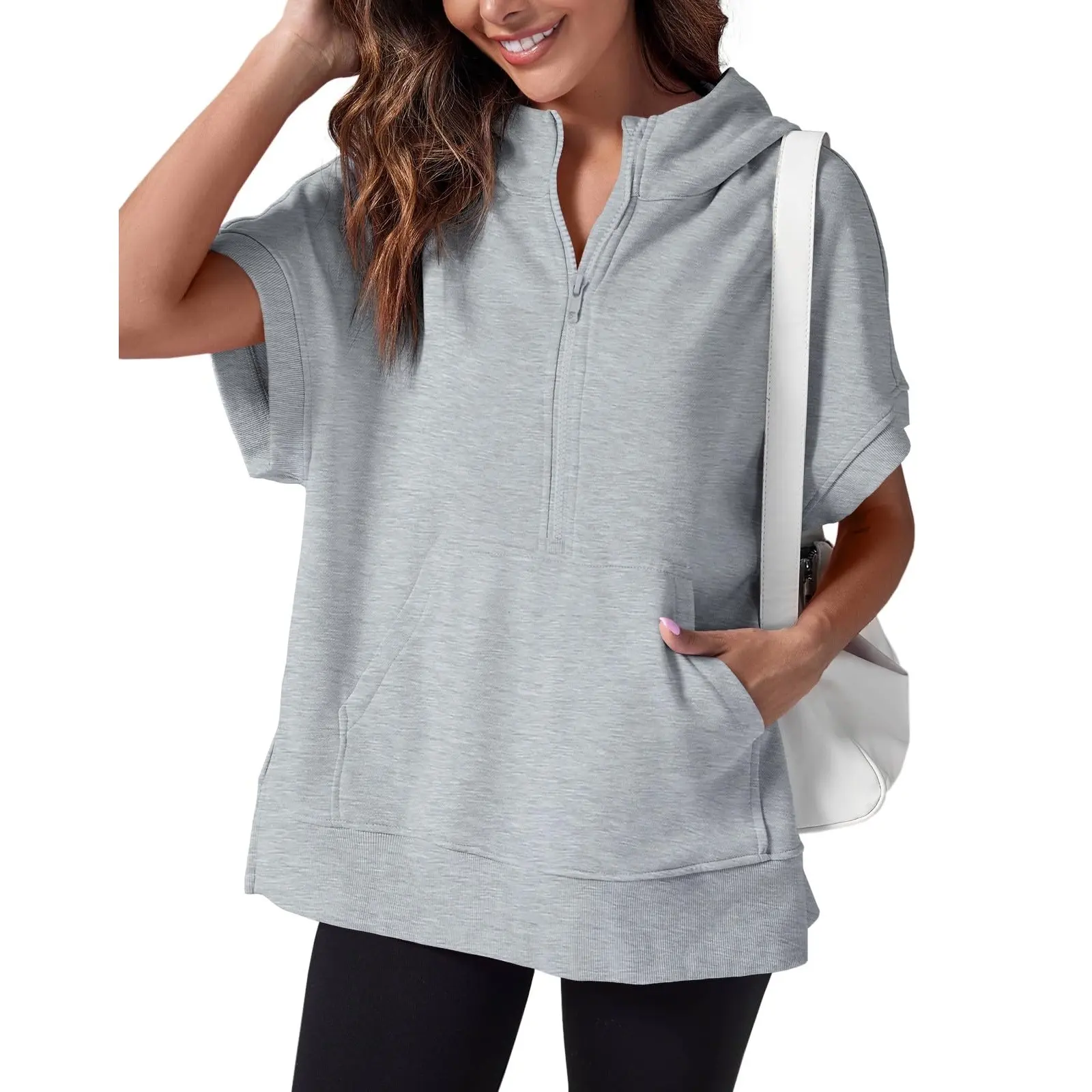 Show Now 12-PACK ONLY $21.9 Womens Oversized Half Zip Hoodies Short Sleeve Casual Sweatshirts