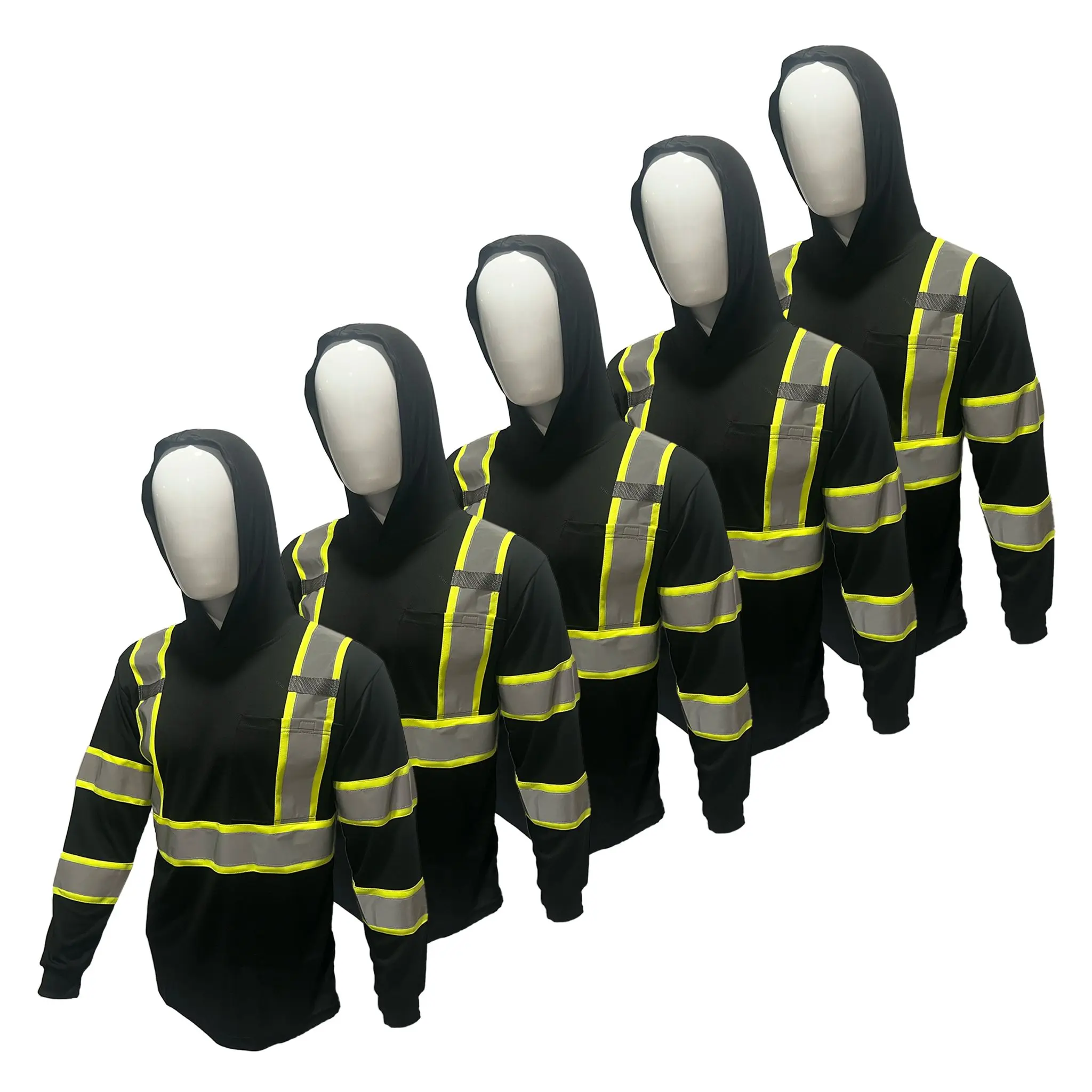 5 PACK SHIRT High Visibility Hoodie Long Sleeve Safety Shirt with hoodie Polyester Birdeye Mesh in various color