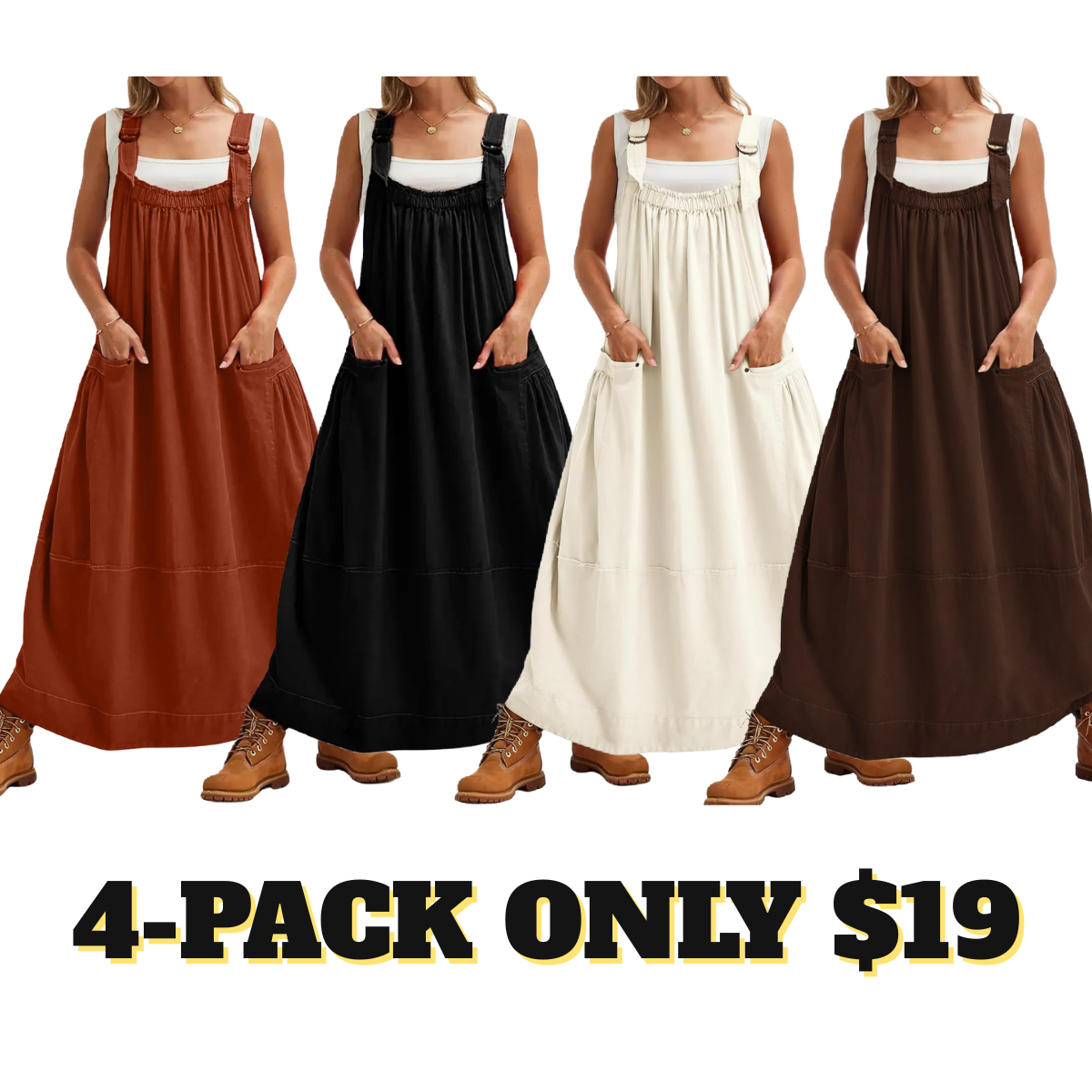 Sleeveless Strappy Maxi Dress with Big Pockets & Adjustable Straps