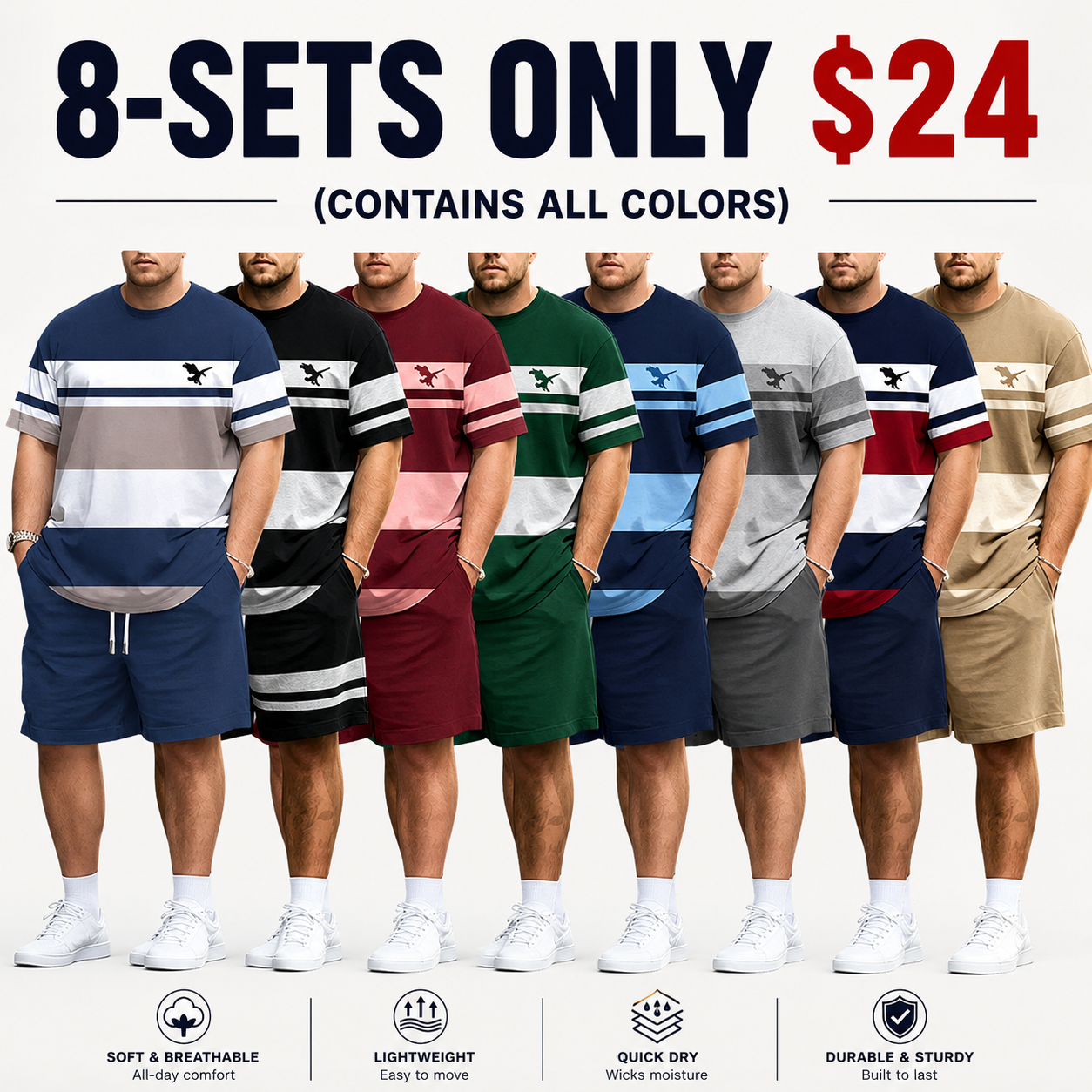 Men's Breathable 3D Print Casual Athleisure T-Shirt Shorts Set