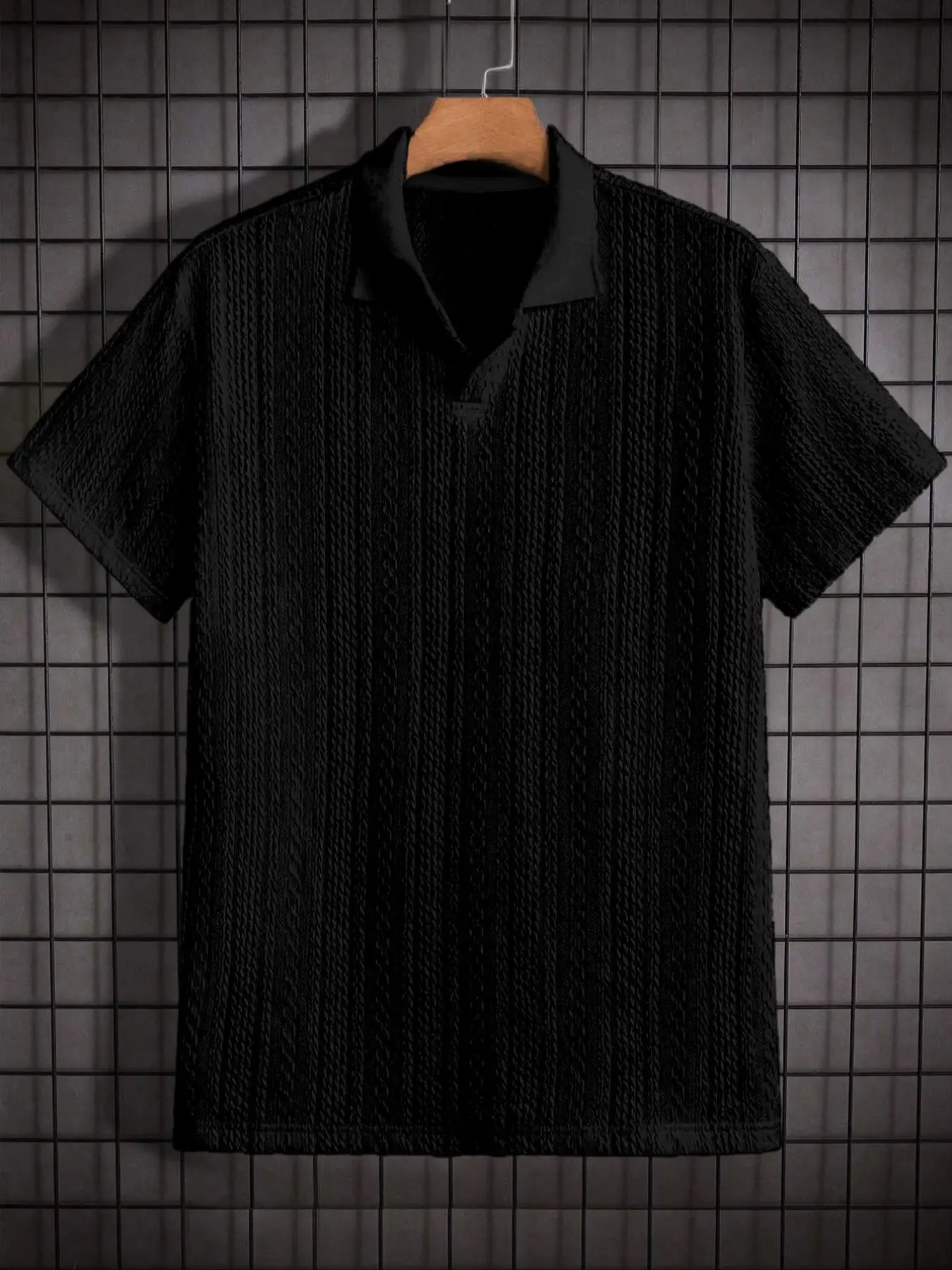 Men's Solid Jacquard Polo Shirt - Casual Summer Wear