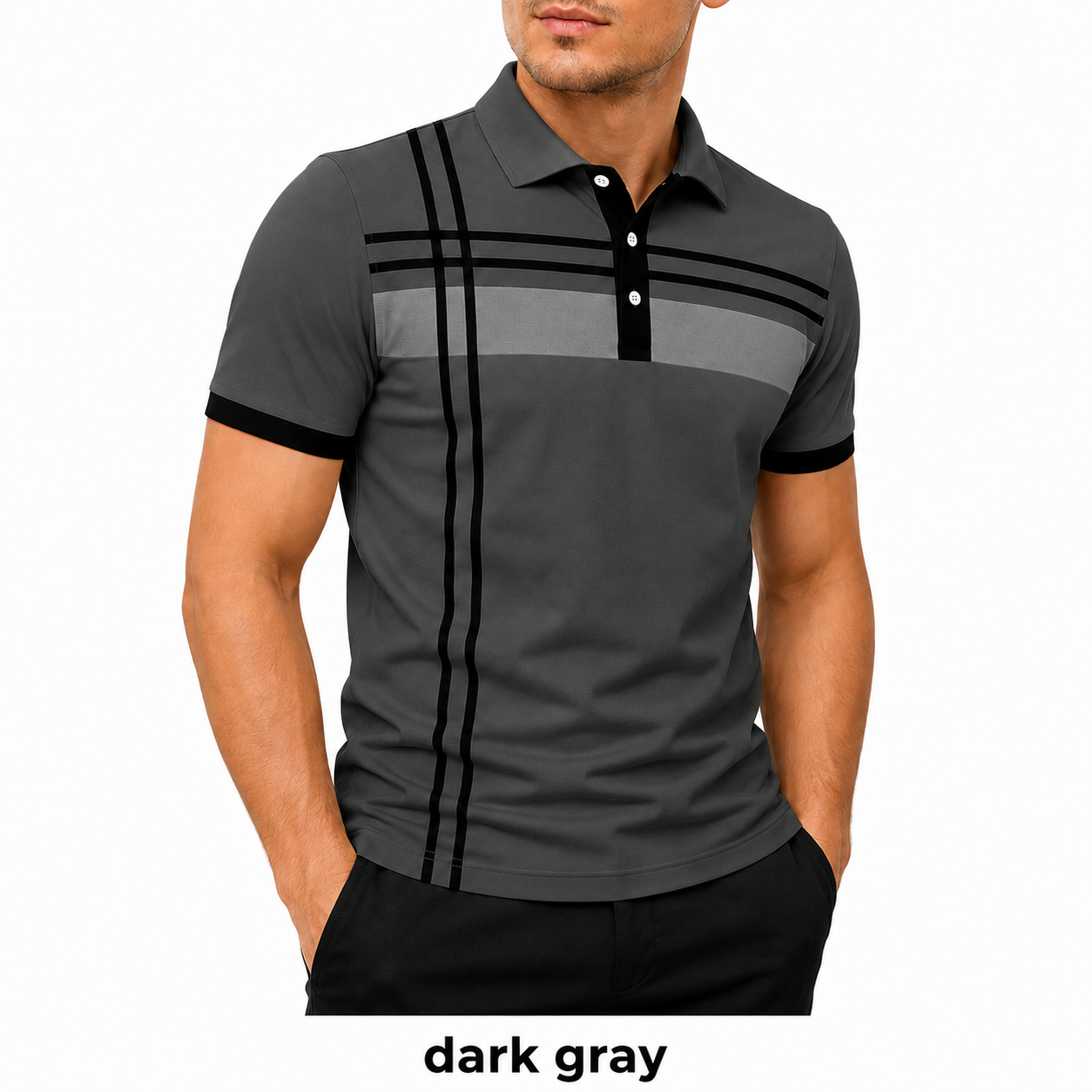 🎉Men's Striped Print Short Sleeve Polo Shirt, Regular Fit Trendy Casual Buttons Collared Top for Summer, Men's Clothes for Daily Wear, Printed Polo Shirts, Summer Polos🔥