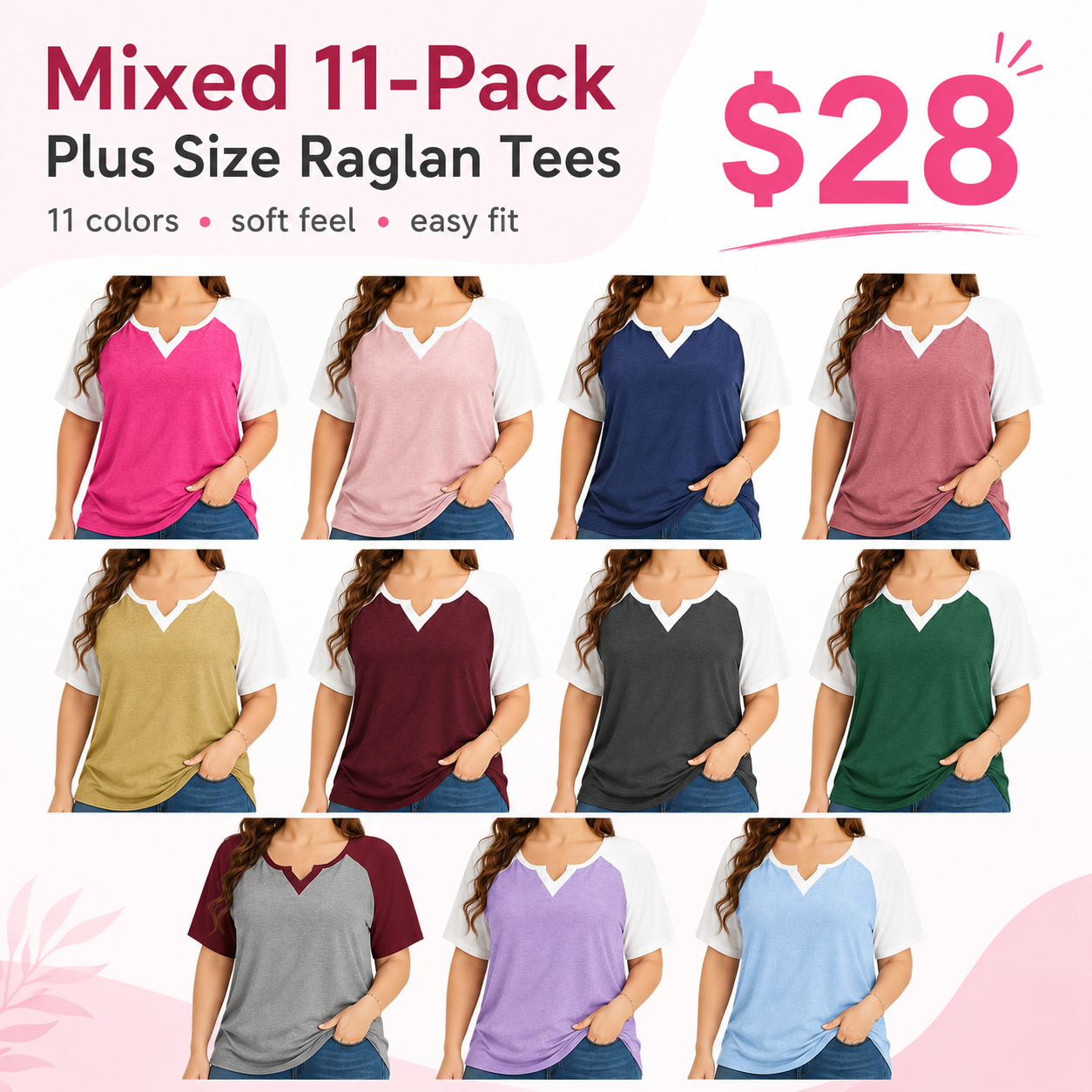 Plus size colorblock raglan tee color option 12