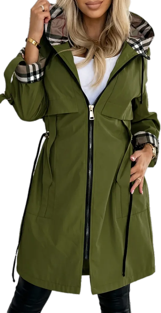 ⏰Winter Clearance Sale - 80% Off 🔥Women's Hooded Zipper Drawstring Plaid Print Casual Long Coat