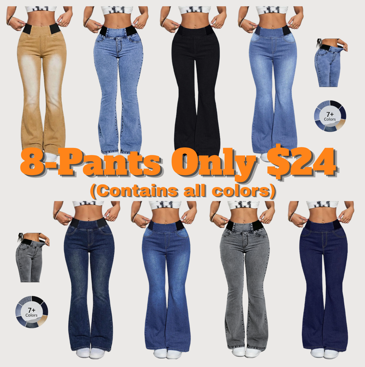 Women's Mid-High Waist Elastic Waist Flared Jeans