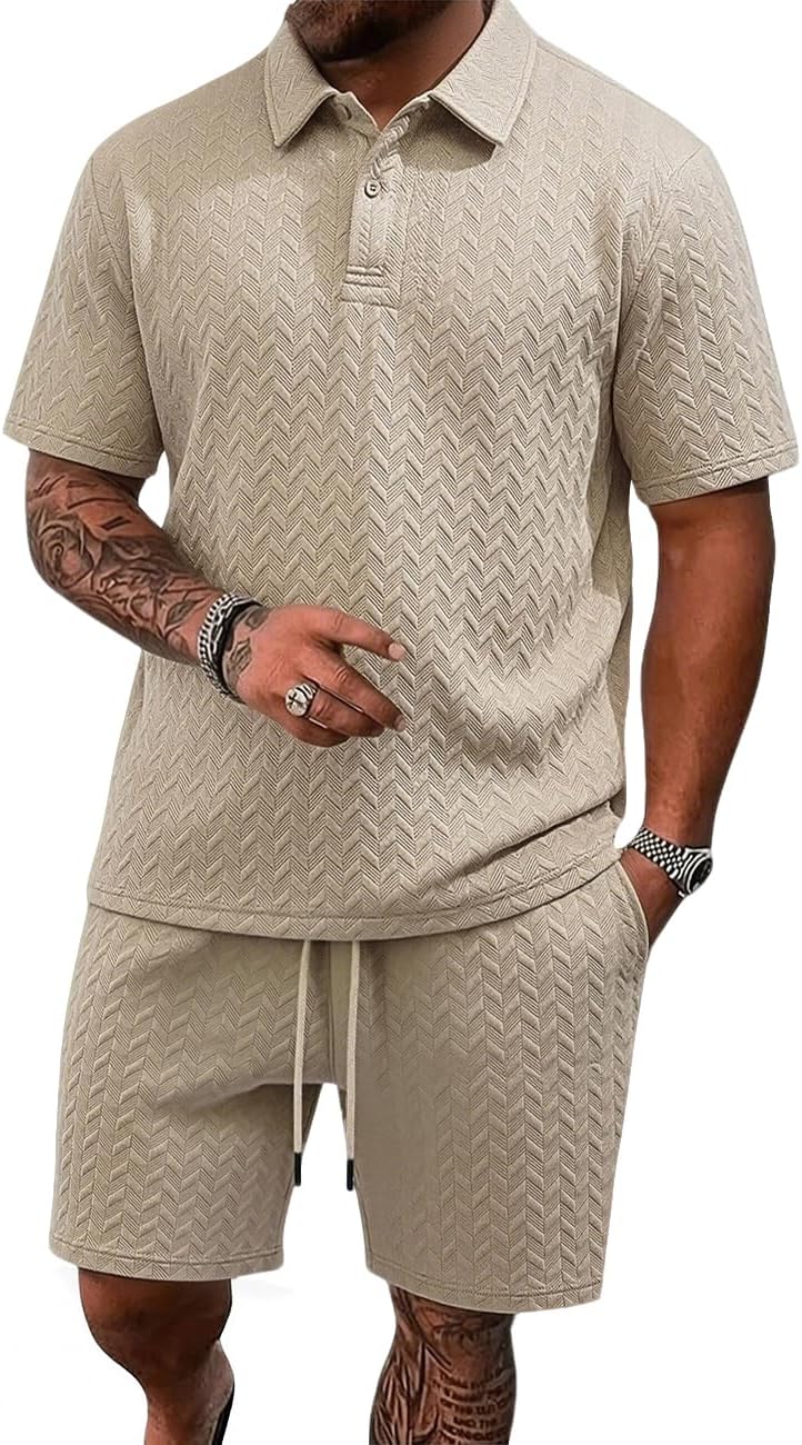 Men's Casual Polo Shirt and Shorts Set